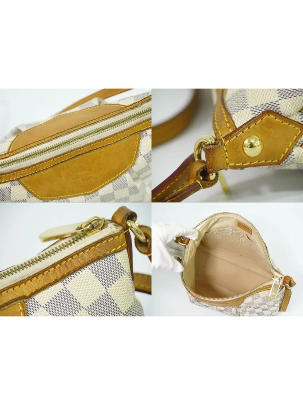 Louis Vuitton LV Siracusa PM Damier Azur Shoulder Bag Pochette White Gray